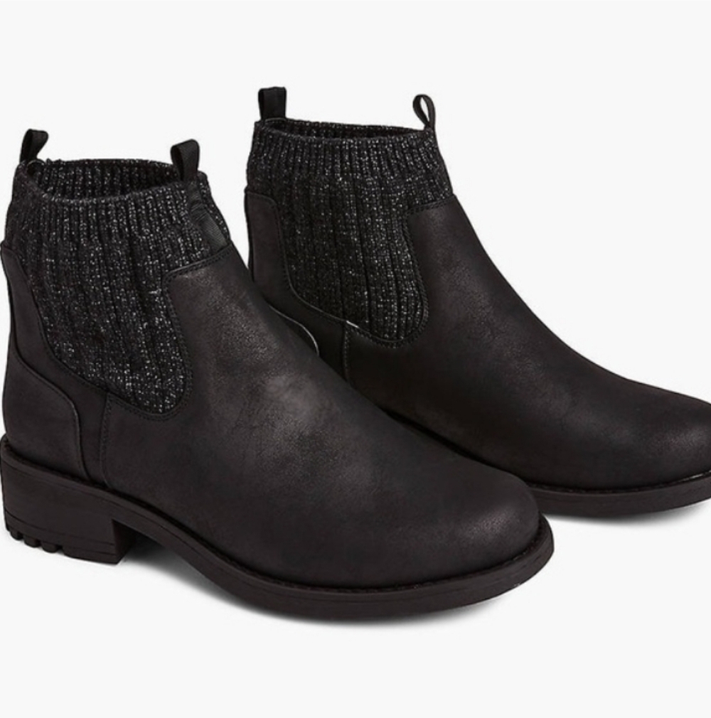 Lane Bryant Black Dream Cloud Sweater-Detail Mid-Calf Moto Boot Size 10 Wide